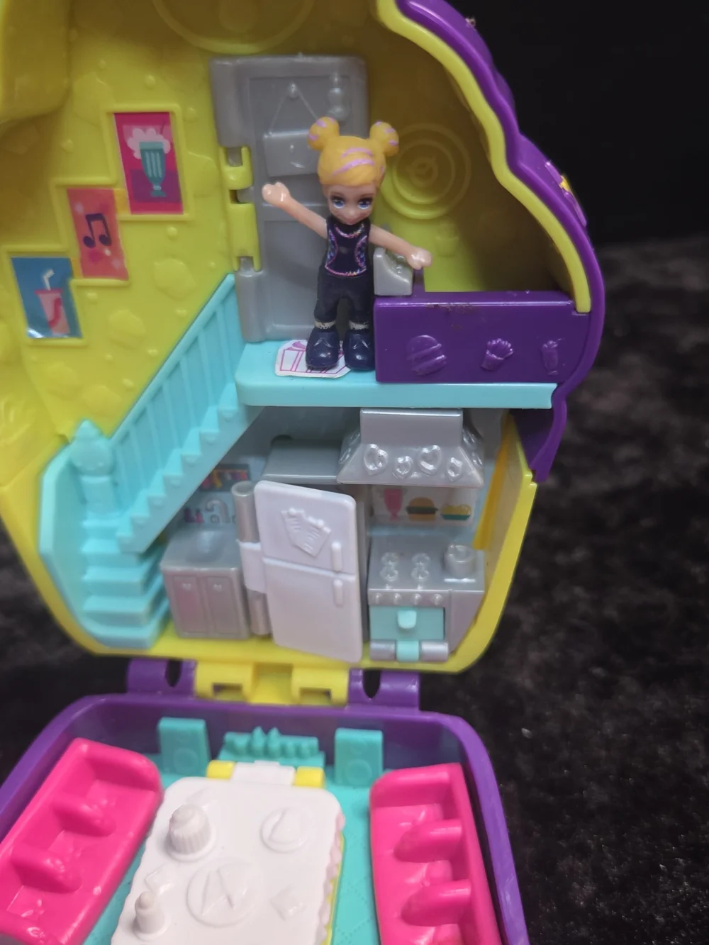 Pocket Playset Compact Dollhouse - Purple, Yellow, Teal & Pink With 1 Doll